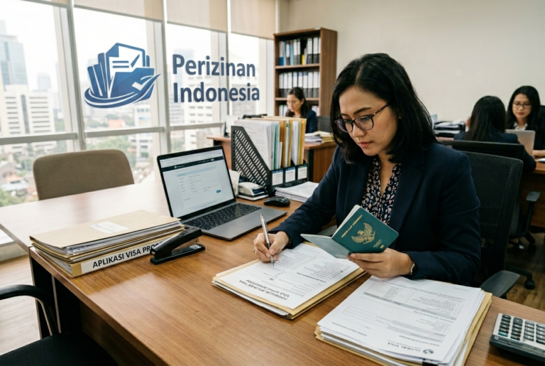 Tim profesional sedang memeriksa dokumen kelengkapan paspor dan visa klien dengan teliti.