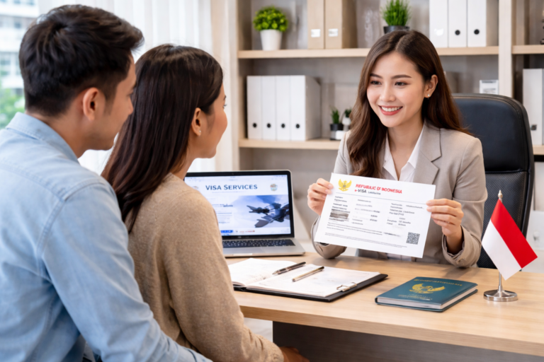 Proses konsultasi jasa pengurusan visa dengan klien di kantor profesional.