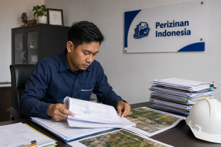 Konsultan Jasa Perizinan Bisnis Pertambangan sedang meninjau dokumen legalitas tambang.