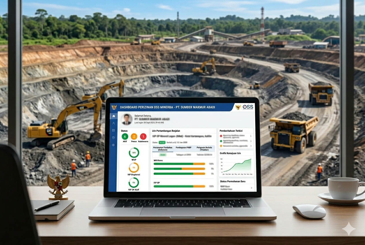Dashboard sistem perizinan OSS tambang untuk pelaku usaha pertambangan mineral.